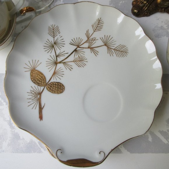 Fine Porcelain 3 Pairs Mug & Saucer Golden Pine, Japan - Picture 10 of 16